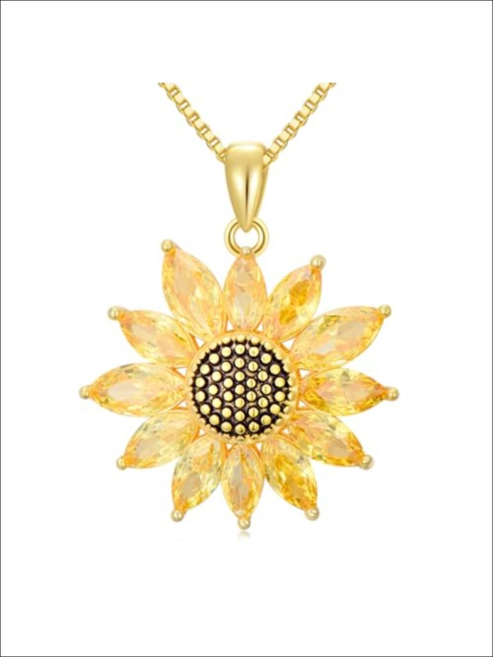 18k Gold Plated Sterling Silver Citrine Sunflower Pendant Necklace 18" Chain